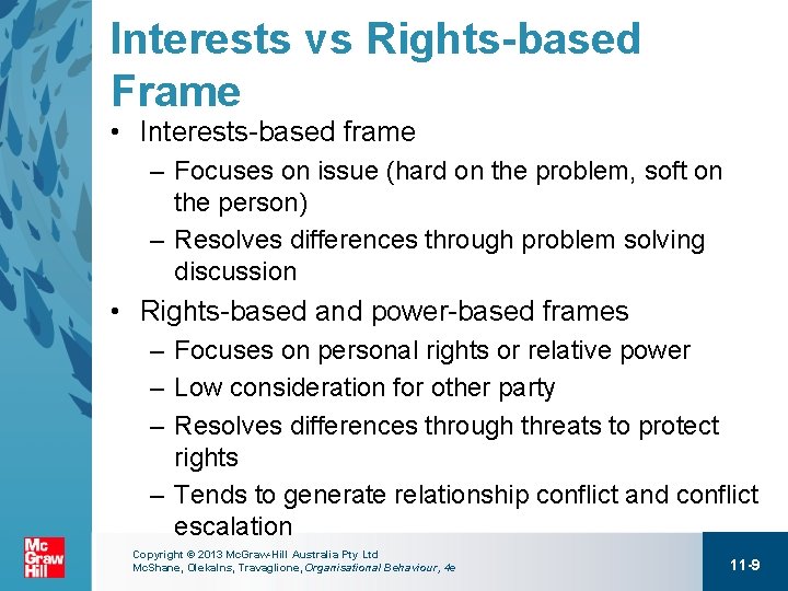 Interests vs Rights-based Frame • Interests-based frame – Focuses on issue (hard on the