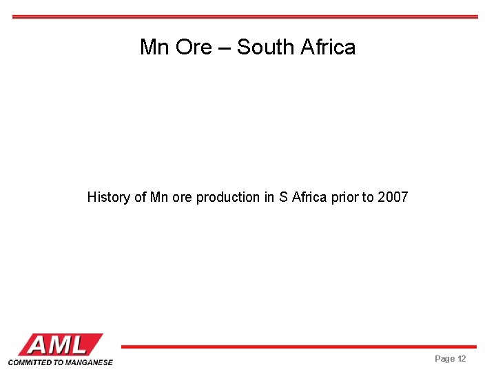 Mn Ore – South Africa History of Mn ore production in S Africa prior