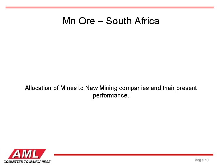 Mn Ore – South Africa Allocation of Mines to New Mining companies and their