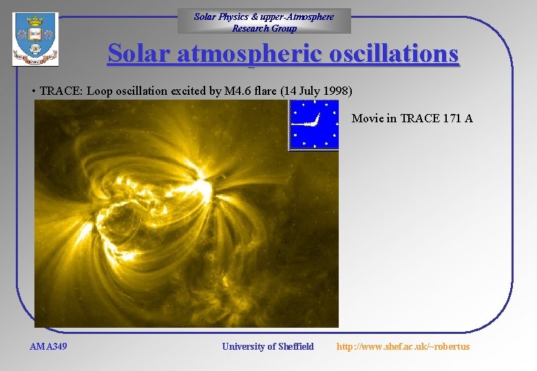 Solar Physics & upper-Atmosphere Research Group Solar atmospheric oscillations • TRACE: Loop oscillation excited