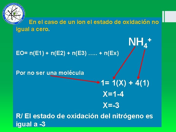  En el caso de un ion el estado de oxidación no igual a