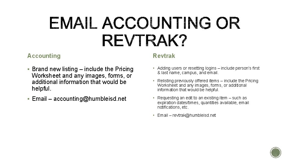 Accounting Revtrak § Brand new listing – include the Pricing § Adding users or Accounting Revtrak § Brand new listing – include the Pricing § Adding users or