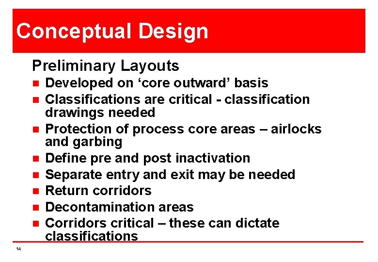 Conceptual Design Preliminary Layouts n n n n 14 Developed on ‘core outward’ basis