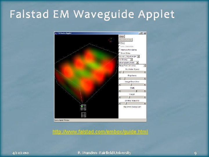 Falstad EM Waveguide Applet http: //www. falstad. com/embox/guide. html 4/20/2010 R. Munden - Fairfield