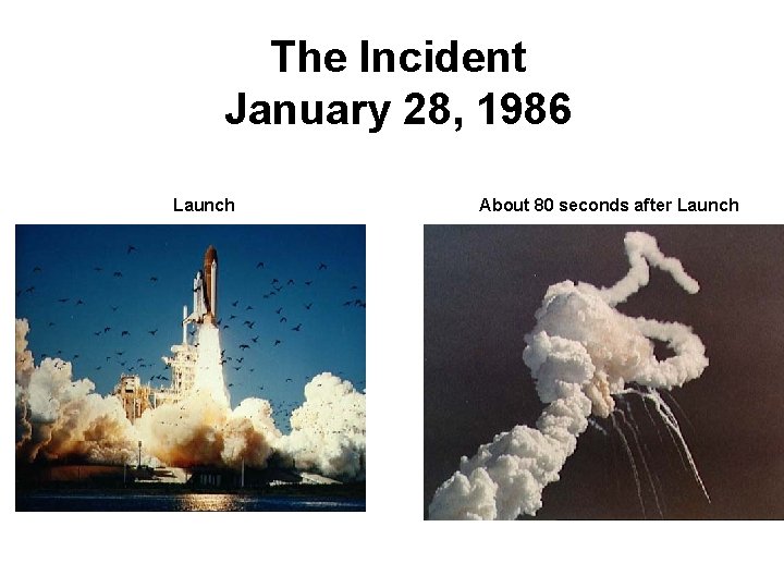 The Incident January 28, 1986 Launch About 80 seconds after Launch 