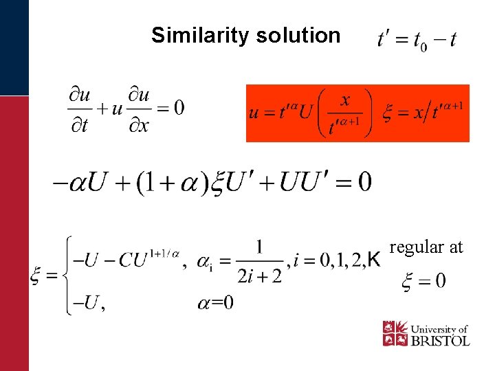 Similarity solution regular at 