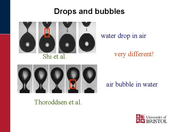 Drops and bubbles water drop in air Shi et al. very different! air bubble