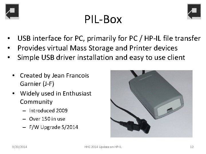 PIL-Box • USB interface for PC, primarily for PC / HP-IL file transfer •