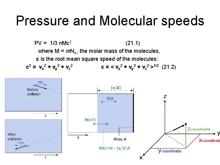 Pressure and Molecular speeds PV = 1/3 n. Mc 2 (21. 1) where M Pressure and Molecular speeds PV = 1/3 n. Mc 2 (21. 1) where M