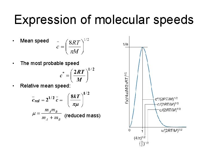 Expression of molecular speeds • Mean speed • The most probable speed • Relative Expression of molecular speeds • Mean speed • The most probable speed • Relative