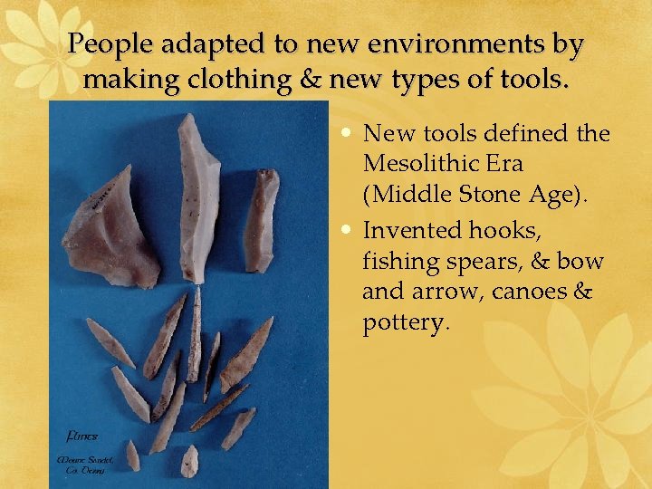 People adapted to new environments by making clothing & new types of tools. •