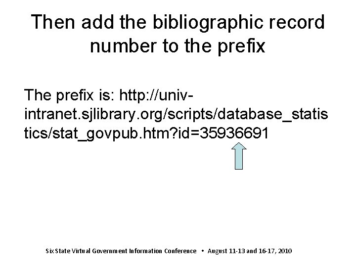 Then add the bibliographic record number to the prefix The prefix is: http: //univintranet.