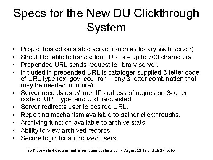 Specs for the New DU Clickthrough System • • • Project hosted on stable