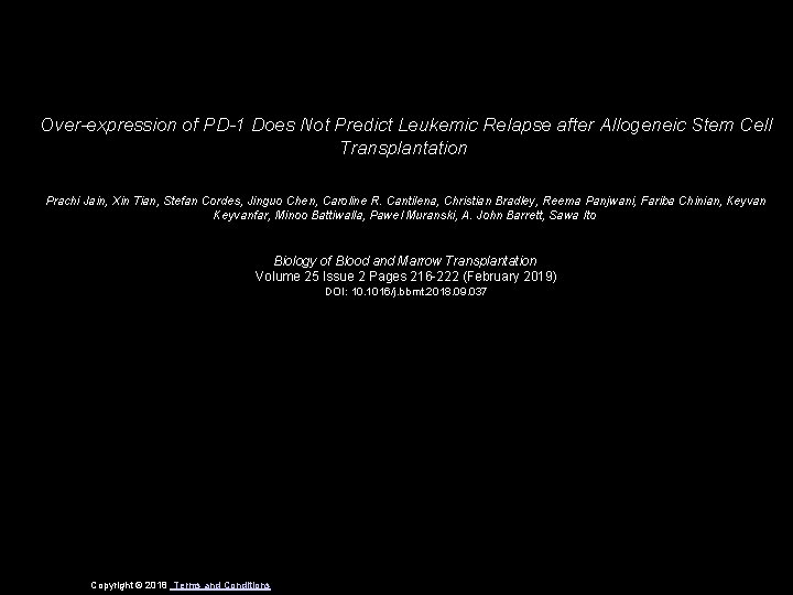 Over-expression of PD-1 Does Not Predict Leukemic Relapse after Allogeneic Stem Cell Transplantation Prachi