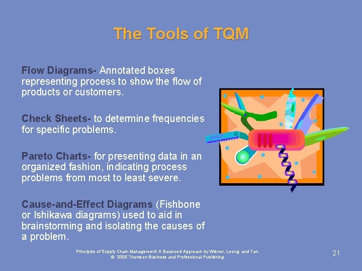 The Tools of TQM Flow Diagrams- Annotated boxes representing process to show the flow