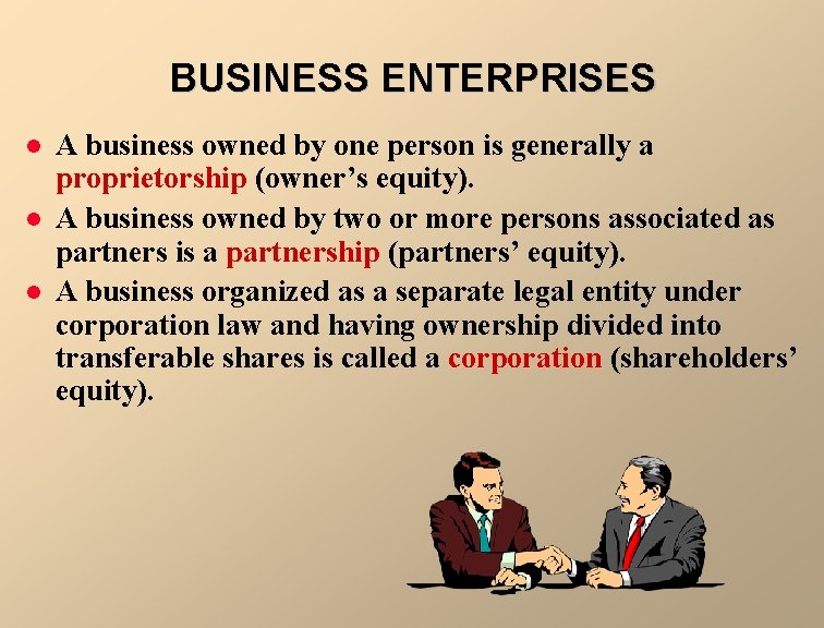 BUSINESS ENTERPRISES l l l A business owned by one person is generally a