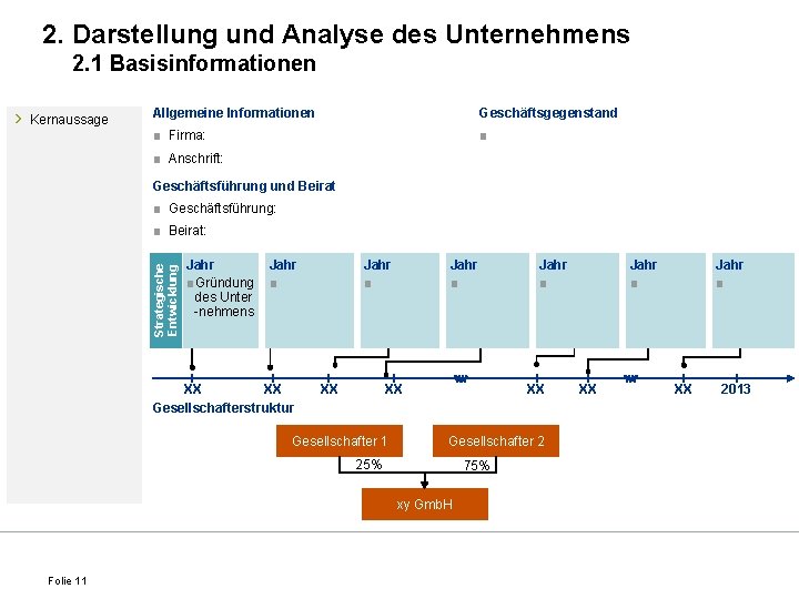 2. Darstellung und Analyse des Unternehmens 2. 1 Basisinformationen Kernaussage Allgemeine Informationen Geschäftsgegenstand ■