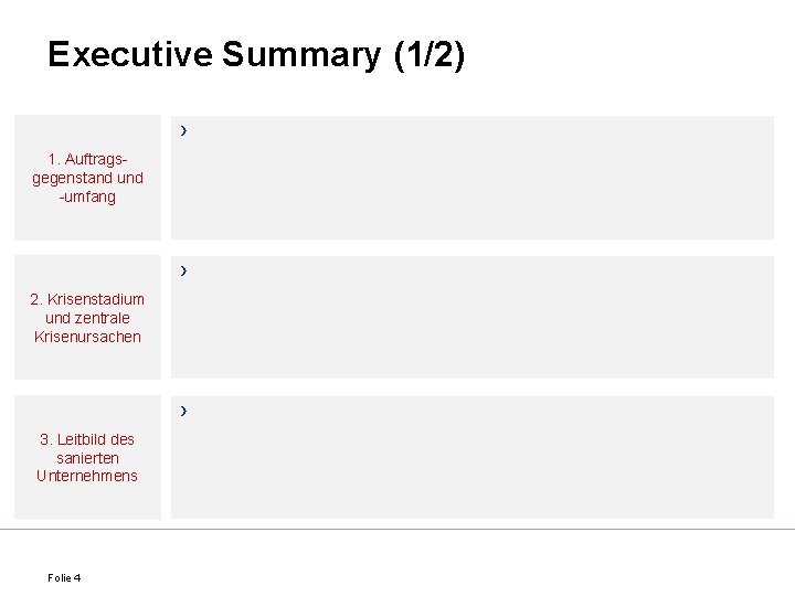 Executive Summary (1/2) › › › 1. Auftragsgegenstand und -umfang 2. Krisenstadium und zentrale