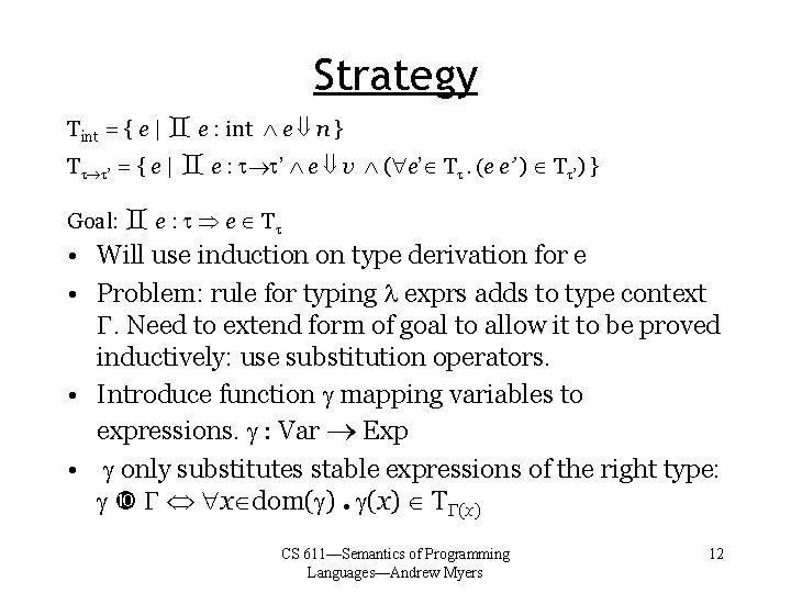 Strategy Tint = { e | e : int e n } Tt t’