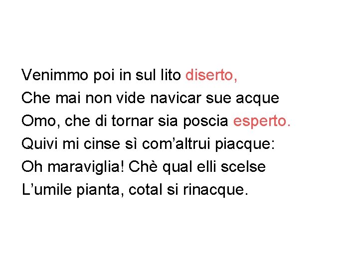 Venimmo poi in sul lito diserto, Che mai non vide navicar sue acque Omo,