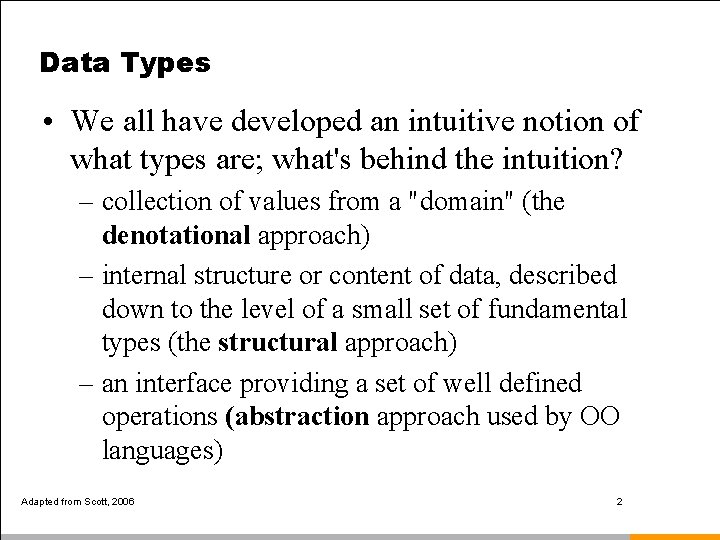 Data Types • We all have developed an intuitive notion of what types are;