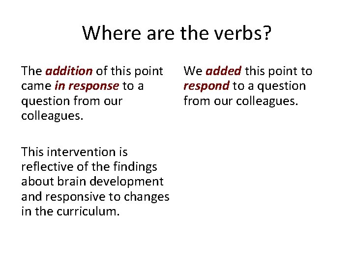Where are the verbs? The addition of this point came in response to a