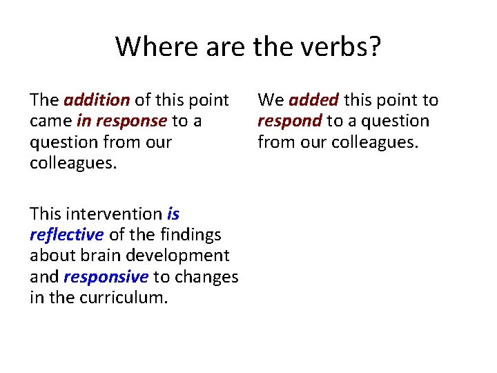 Where are the verbs? The addition of this point came in response to a