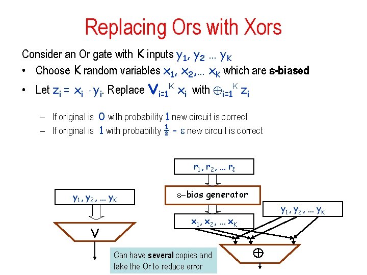 Replacing Ors with Xors Consider an Or gate with K inputs y 1, y