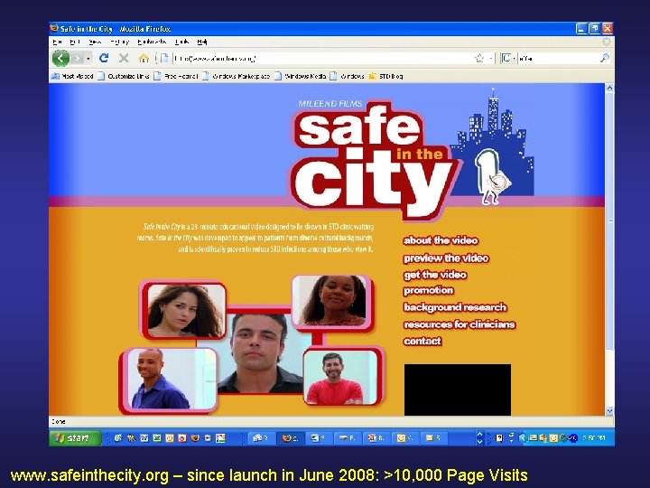 www. safeinthecity. org – since launch in June 2008: >10, 000 Page Visits 