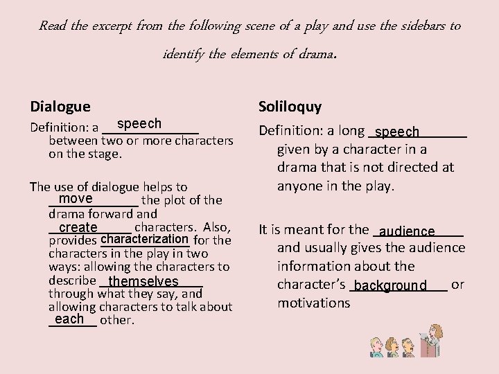Read the excerpt from the following scene of a play and use the sidebars