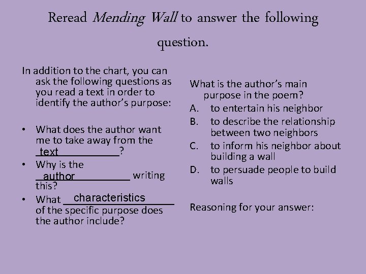 Reread Mending Wall to answer the following question. In addition to the chart, you