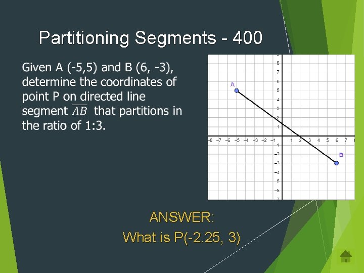 Partitioning Segments - 400 ANSWER: What is P(-2. 25, 3) 