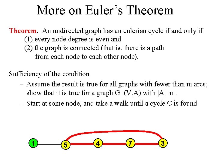 More on Euler’s Theorem. An undirected graph has an eulerian cycle if and only