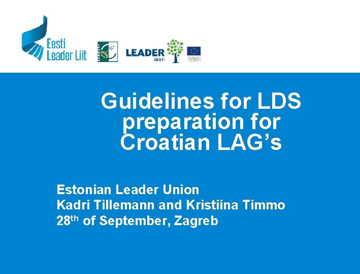 Guidelines for LDS preparation for Croatian LAG’s Estonian Leader Union Kadri Tillemann and Kristiina