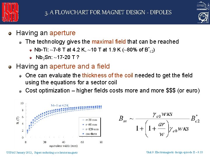 3. A FLOWCHART FOR MAGNET DESIGN - DIPOLES Having an aperture The technology gives