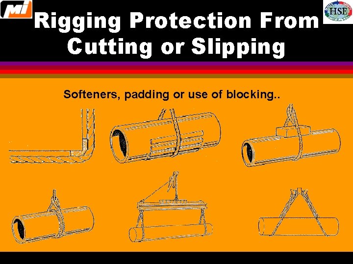 Rigging Protection From Cutting or Slipping Softeners, padding or use of blocking. . 