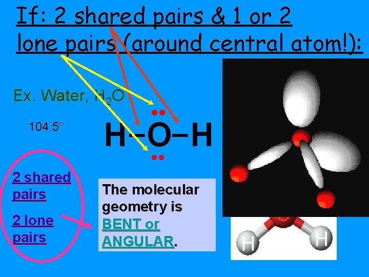 If: 2 shared pairs & 1 or 2 lone pairs (around central atom!): Ex.