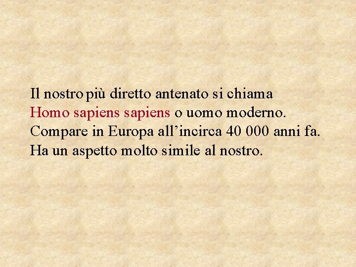 Il nostro più diretto antenato si chiama Homo sapiens o uomo moderno. Compare in
