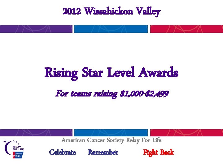 2012 Wissahickon Valley Rising Star Level Awards For teams raising $1, 000 -$2, 499