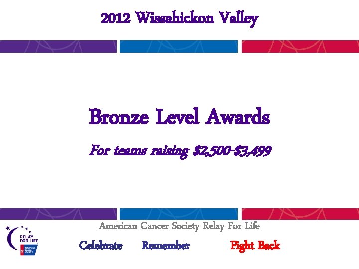 2012 Wissahickon Valley Bronze Level Awards For teams raising $2, 500 -$3, 499 American