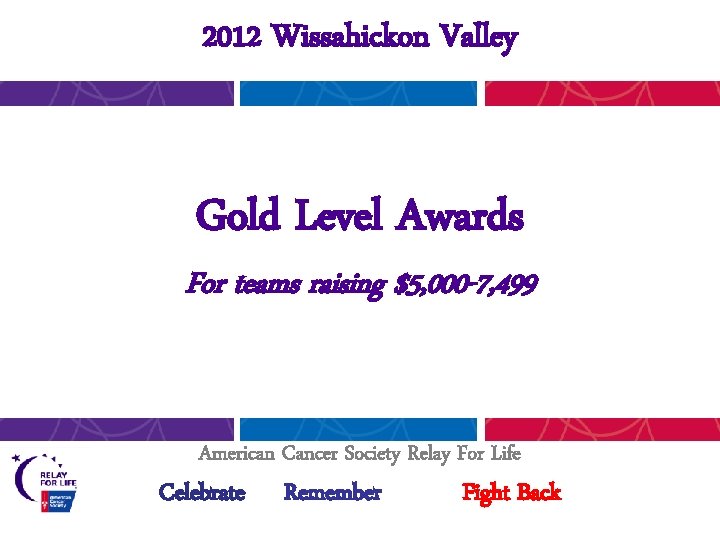 2012 Wissahickon Valley Gold Level Awards For teams raising $5, 000 -7, 499 American