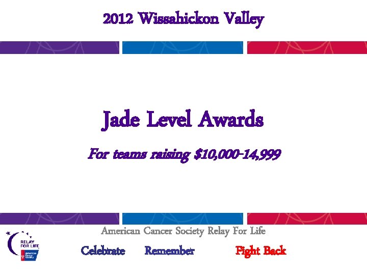 2012 Wissahickon Valley Jade Level Awards For teams raising $10, 000 -14, 999 American