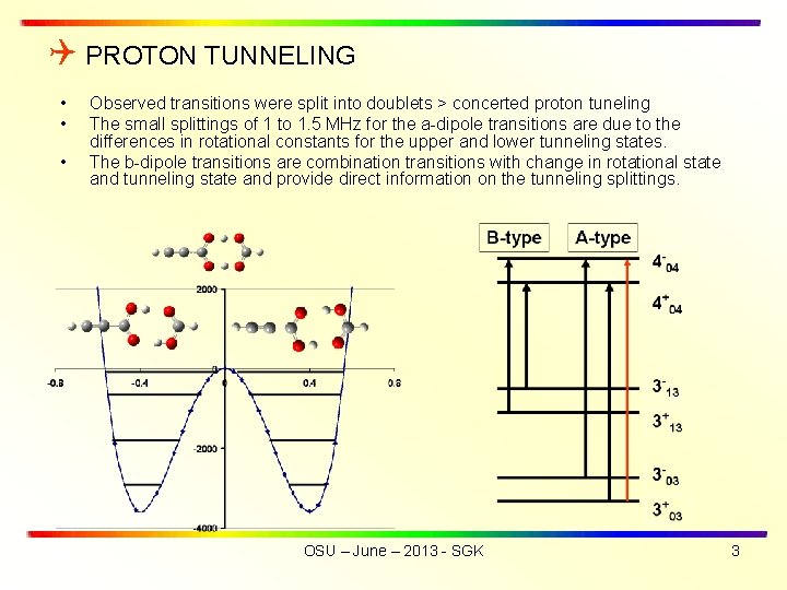  PROTON TUNNELING • • • Observed transitions were split into doublets > concerted