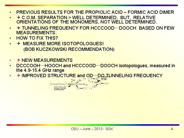  • • PREVIOUS RESULTS FOR THE PROPIOLIC ACID – FORMIC ACID DIMER C.