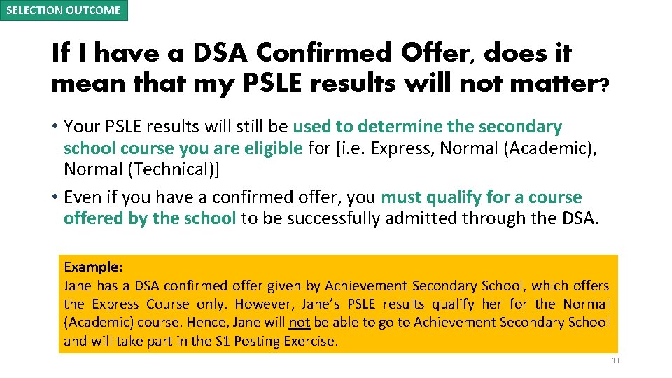 SELECTION OUTCOME If I have a DSA Confirmed Offer, does it mean that my