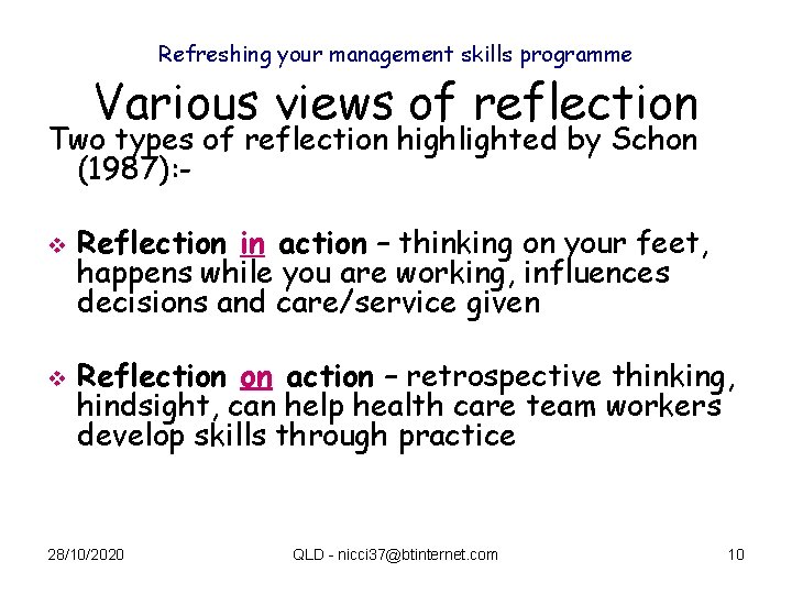 Reflecting Program Management Refreshing your management skills programme Session 6 Reflective