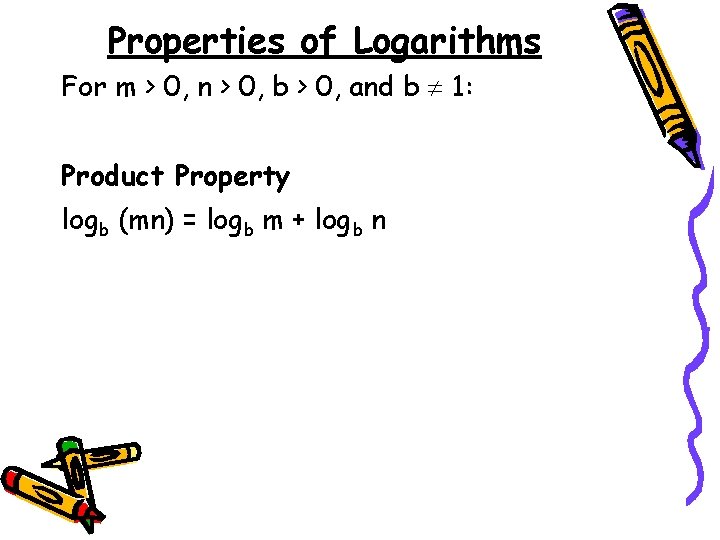 Properties of Logarithms For m > 0, n > 0, b > 0, and