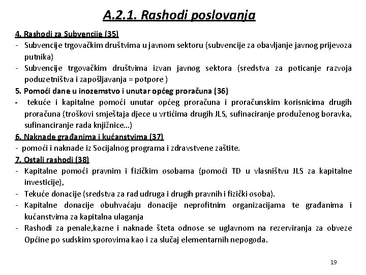 A. 2. 1. Rashodi poslovanja 4. Rashodi za Subvencije (35) - Subvencije trgovačkim društvima