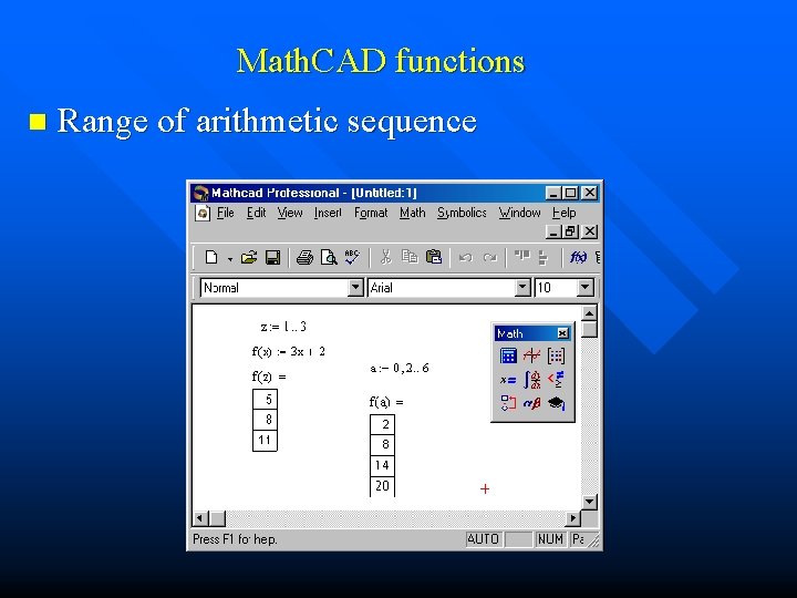 Math. CAD functions n Range of arithmetic sequence 