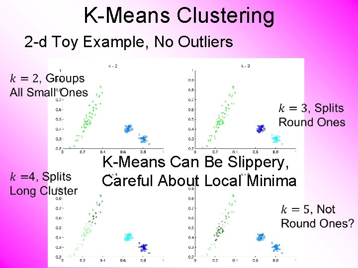 K-Means Clustering 2 -d Toy Example, No Outliers K-Means Can Be Slippery, Careful About